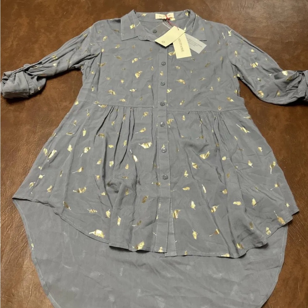 Solitaire Gold Feather Grey Boho Blouse